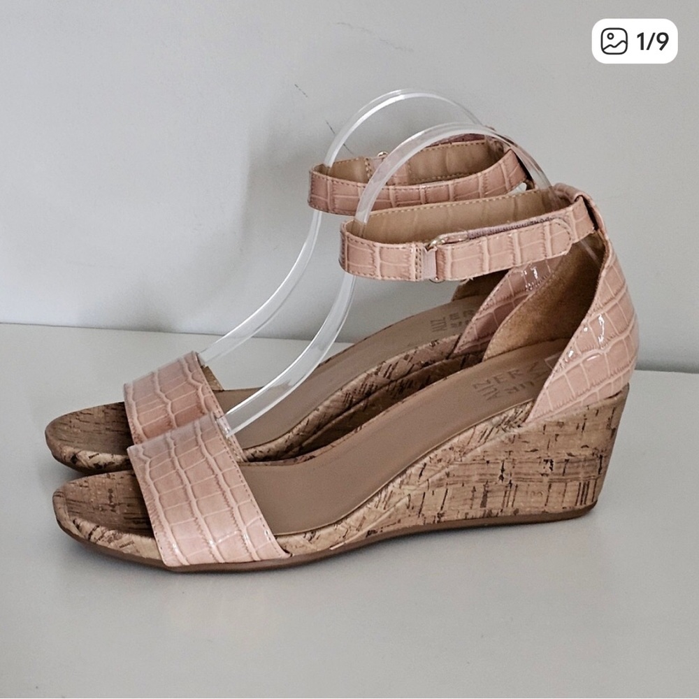 Naturalizer Areda Beige Cork Ankle-Strap Wedge Sandals New Without Tag Snakeskin